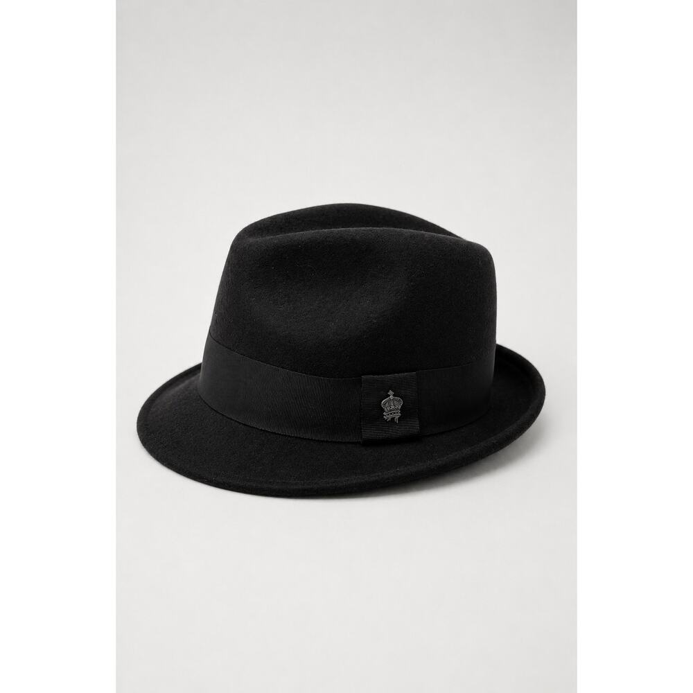 Christys’ Crown Collection Black Wool Fedora Hat S/M Plaid Lined Classic